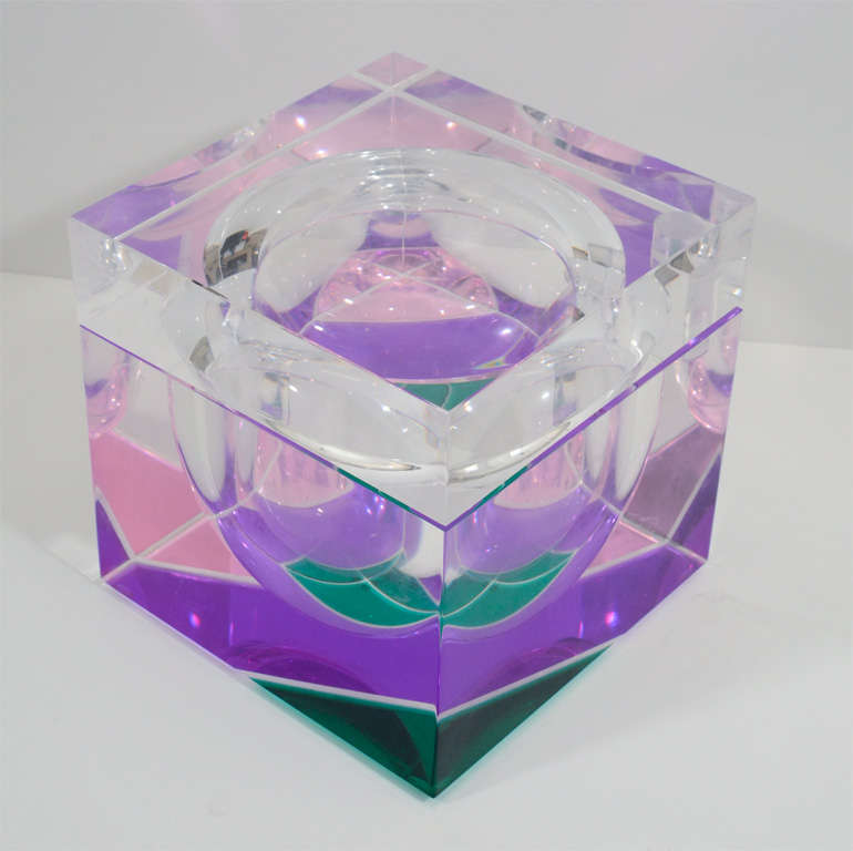 Mid-Century Multicolored Cube-Form Lucite Ice Bucket For Sale 2