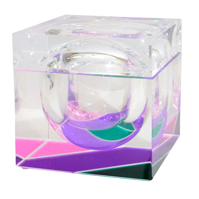 Mid-Century Multicolored Cube-Form Lucite Ice Bucket For Sale