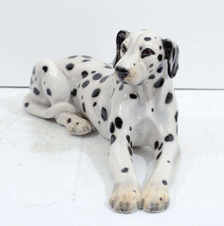 Mid Century Italian Majolica Dalmatian Sculpture 1