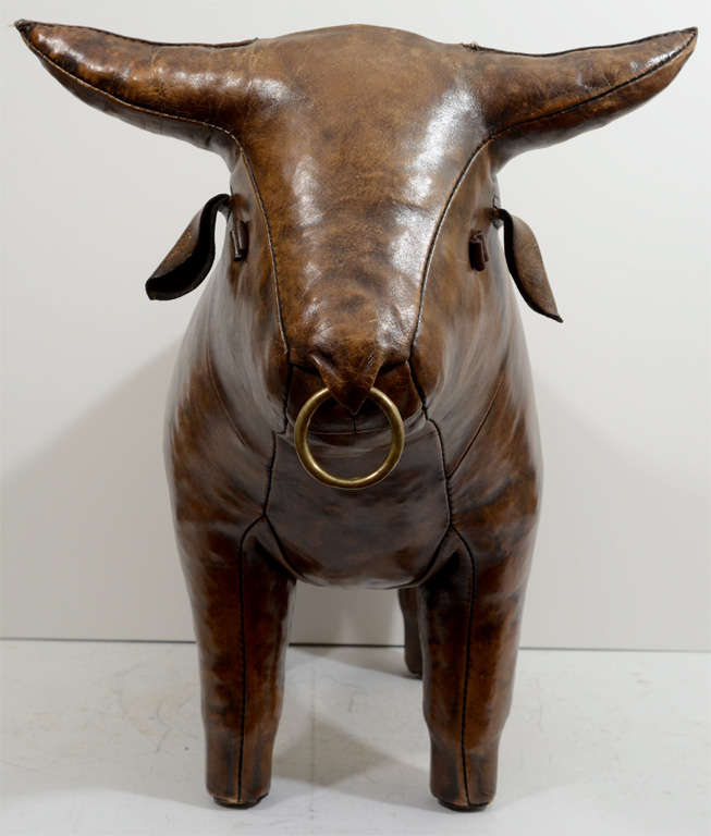 MId Century Abercrombie & Fitch Leather Bull by Omersa In Good Condition In New York, NY