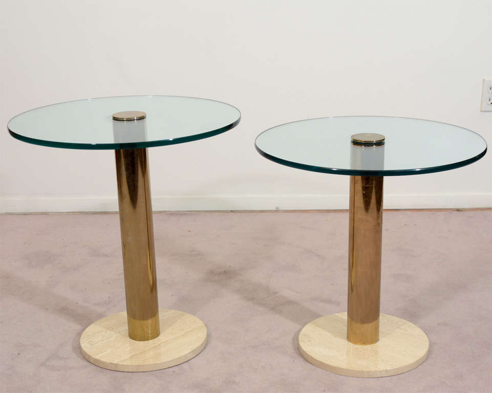 Midcentury Staggered Side Tables in Marble, Brass and Glass by Pace Collection