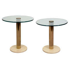 Midcentury Staggered Side Tables in Marble, Brass and Glass by Pace Collection