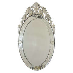 Mid Century Oval Venetian Mirror with Scrolling and Heart Detail