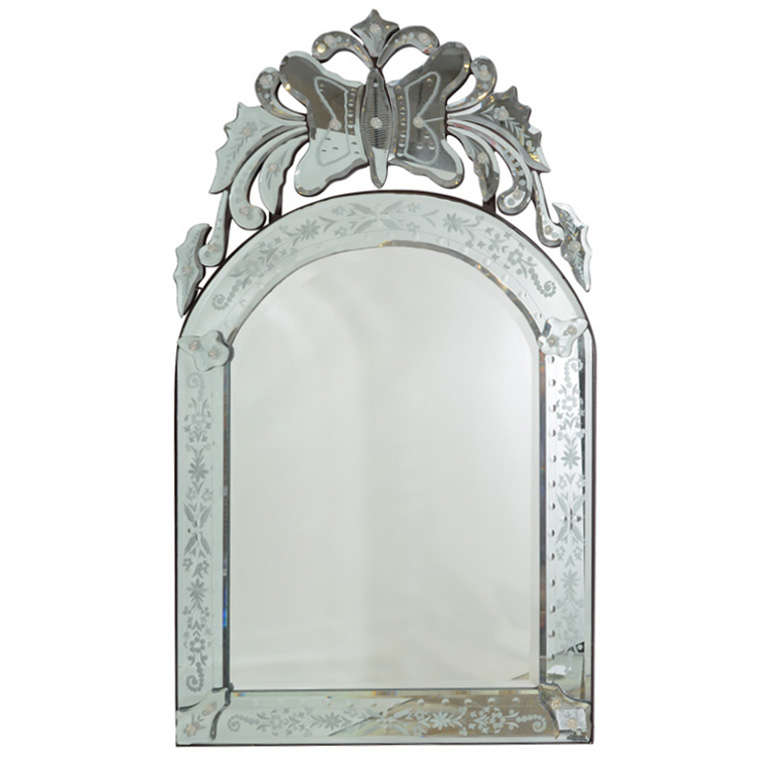 Mid Century Arched Venetian Glass Mirror with Butterfly