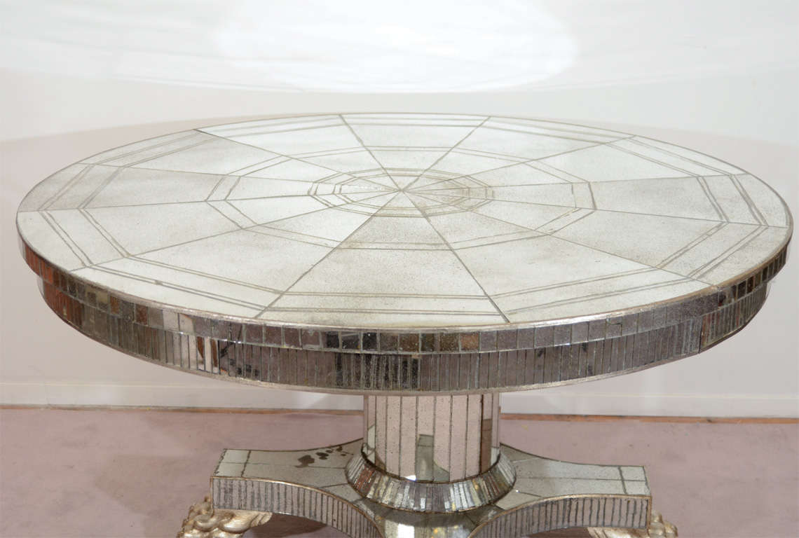 Vintage Circular Pedestal Base Dining Table with Mirror Surface at