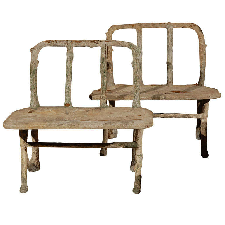 C. 1890 Pair Of Stone Garden Benches
