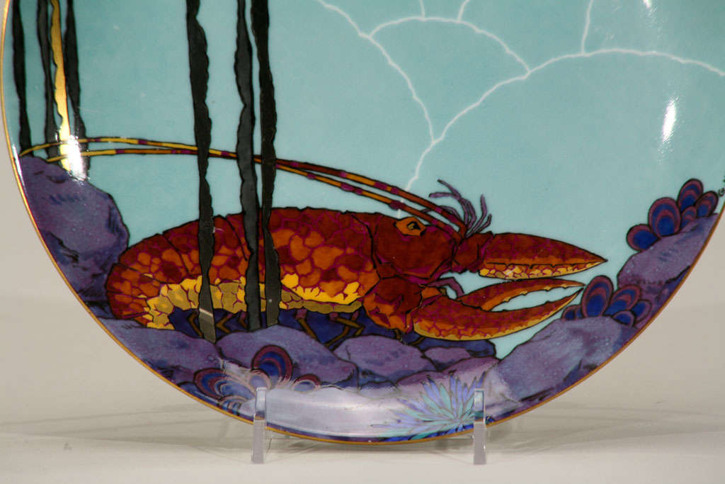 Set of 12 Art Deco Hand Painted Aquatic Plates-G. Neilz For Sale 3