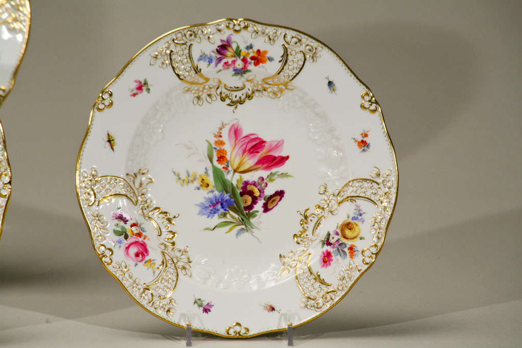 German 19th C. Meissen Hand Painted Dessert Plates