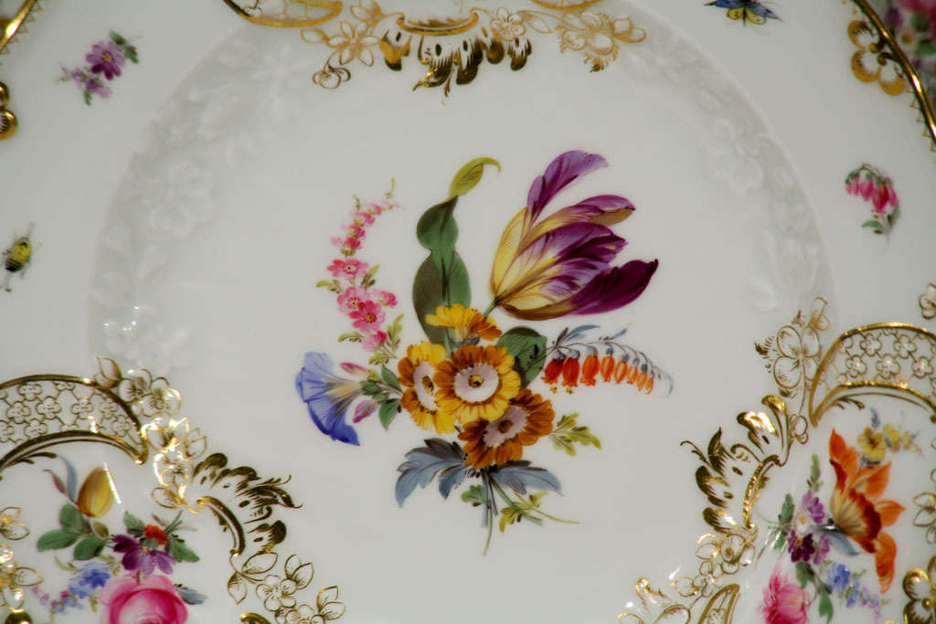 19th Century 19th C. Meissen Hand Painted Dessert Plates