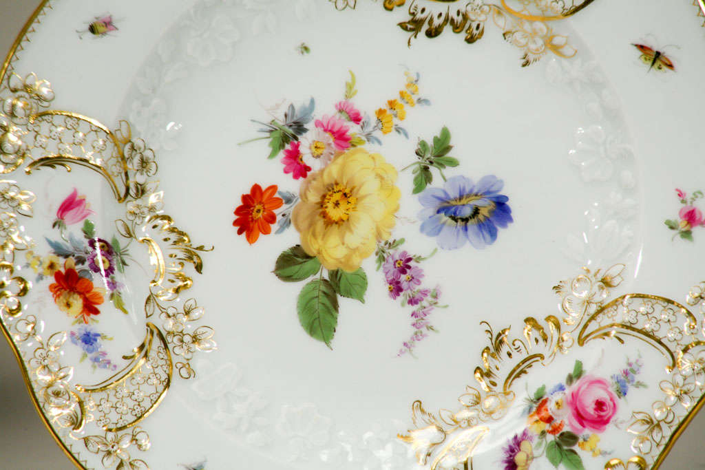 Porcelain 19th C. Meissen Hand Painted Dessert Plates