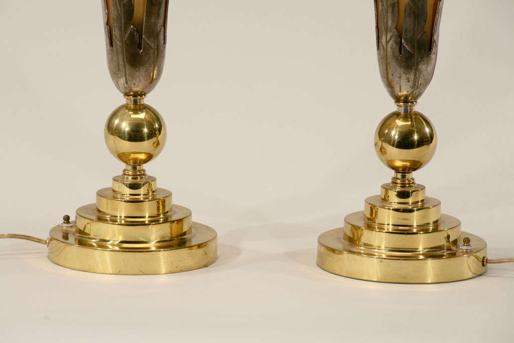 Pair of Art Deco Amber Lamps