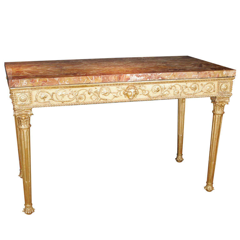 An important 18th.century Italian carved & gilded console table For Sale
