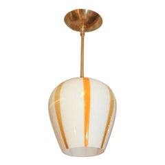 Murano Stripe White Pendant with Brass Fittings by Venini