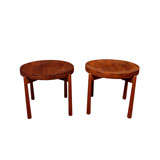 Pair of solid teak side tables with removable trays
