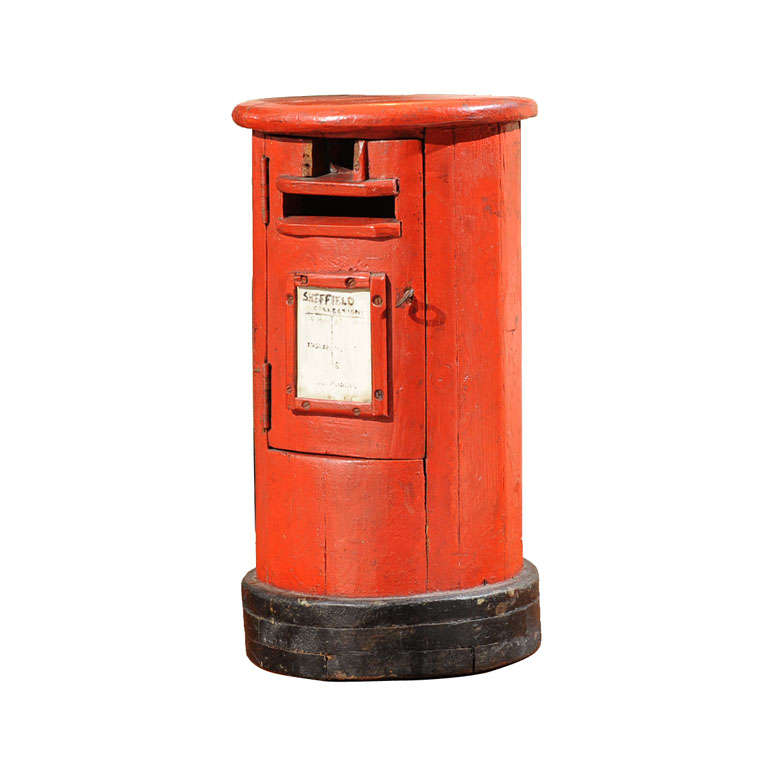 Red and Black Painted Wooden Post Box; English circa 1890