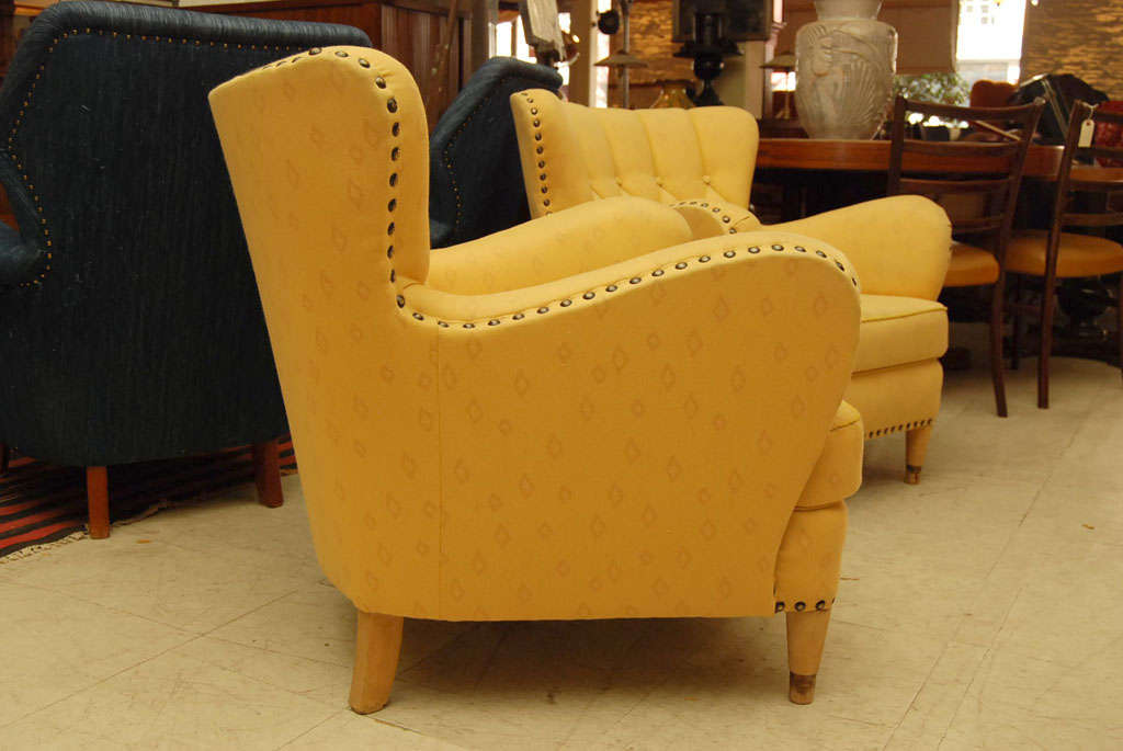 Swedish Pair of Yellow Club Chairs