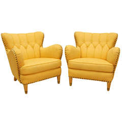 Pair of Yellow Club Chairs