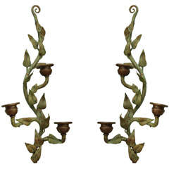 Pair Colefax & Fowler bronze vine-form wall sconces