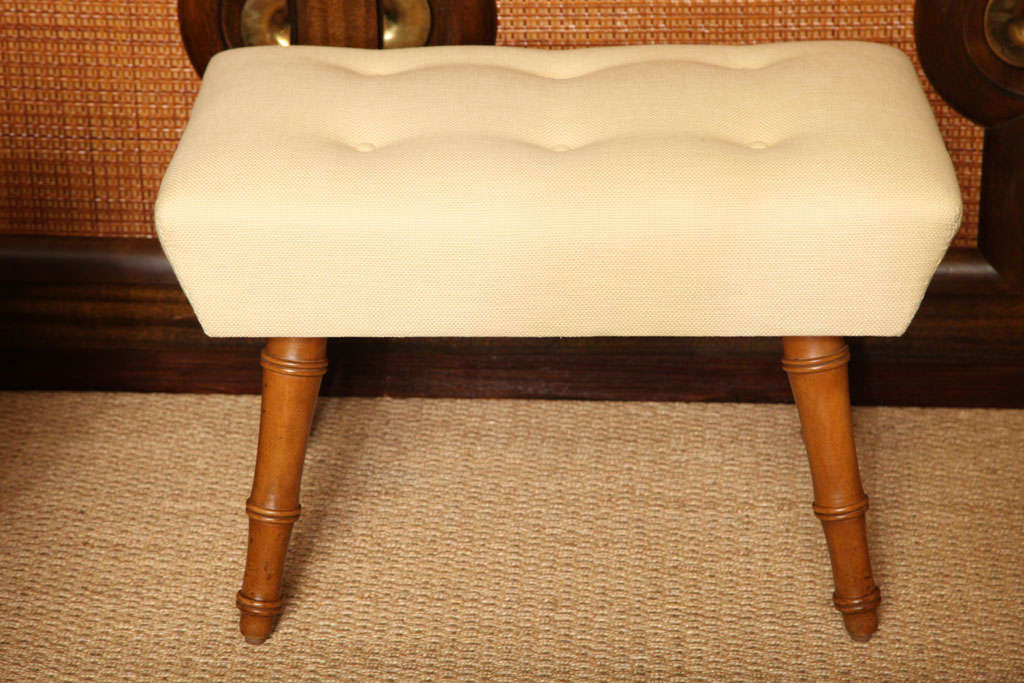 American Tufted bench with faux bamboo legs, c. 1940