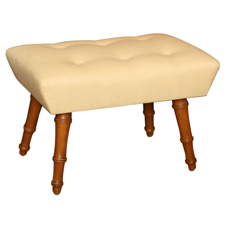 Tufted bench with faux bamboo legs, c. 1940