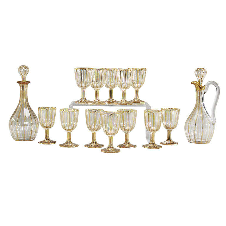Set of 2 Baccarat Gilded Decanters with 12 Matching Ports For Sale
