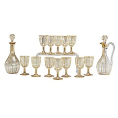 Retro Set of 2 Baccarat Gilded Decanters with 12 Matching Ports