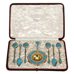 Antique Tiffany Sterling Silver Enameled Tea Stainer & Spoons-Orig. Box