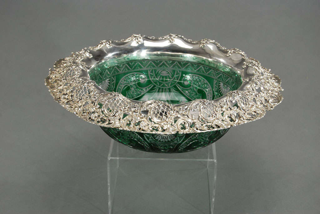 Stevens & Williams Crystal Centerpiece W/ Sterling Silver Rim