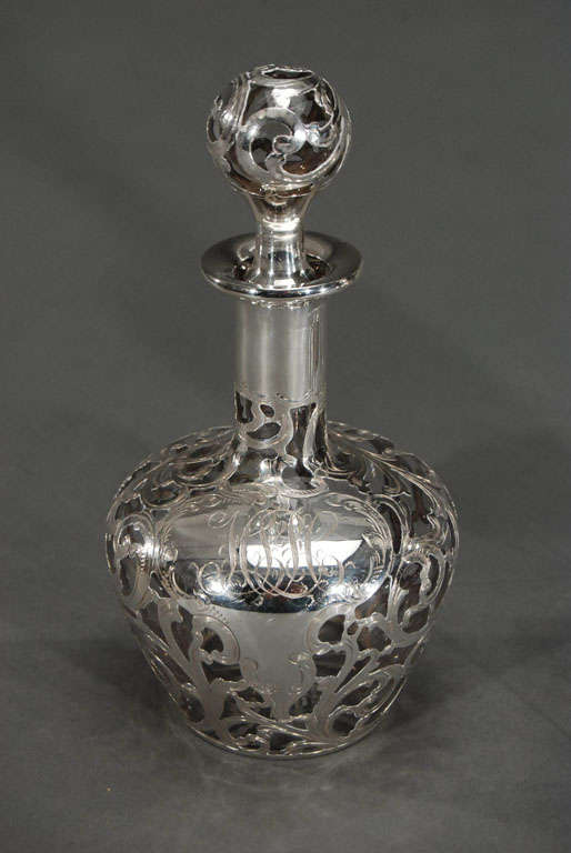 antique glass perfume bottles with silver overlay