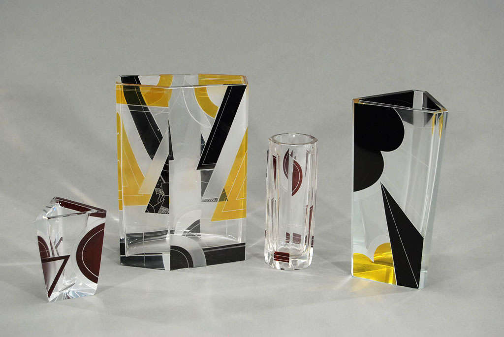 Vases Art Déco tchèques émaillés et gravés