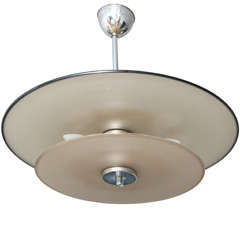 Art Deco Italian hand blown frosted glass disk chandelier