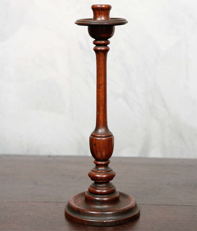 Pr Antique Turned Wood Candlesticks at 1stDibs