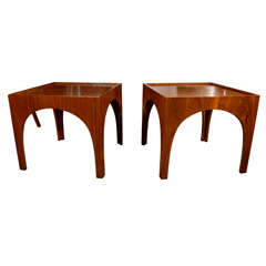 Pair of Walnut Arched End Tables by Brown Saltman