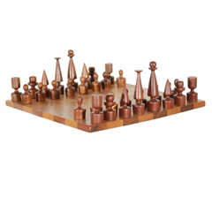 Arthur "Espenet" Carpenter Hand Carved Chess Set and Board