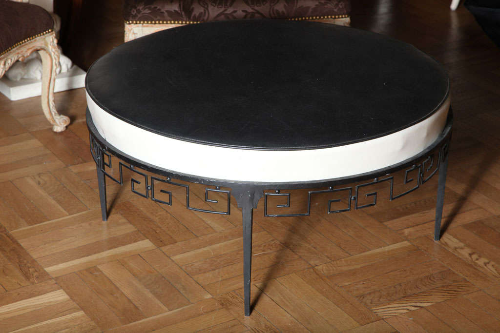1950 Greek Key Wrought Iron Ottoman / Bench