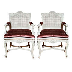 A Pair of Louis XV Style Caned Back and Seat Fateuils