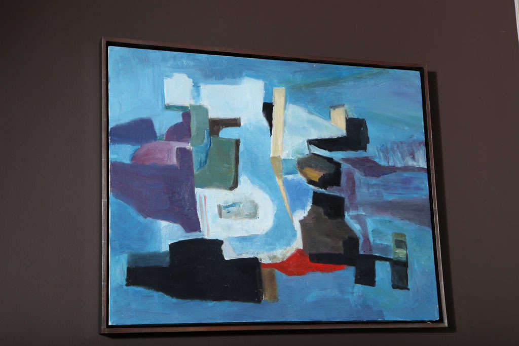 Mid-20th Century An Abstract Oil Painting with White Gold Frame, c. 1960s.