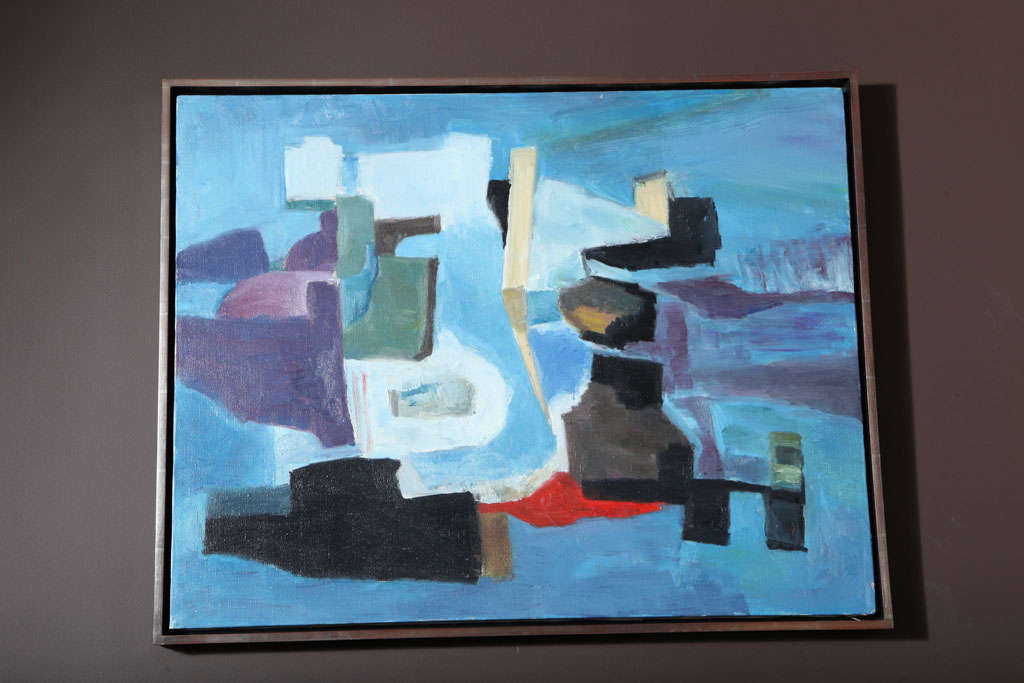An Abstract Oil Painting with White Gold Frame, c. 1960, Artist Unknown.