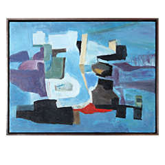 An Abstract Oil Painting with White Gold Frame, c. 1960s.