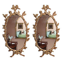 A Pair of George III Carved and Gilded Twig Form Mirrors