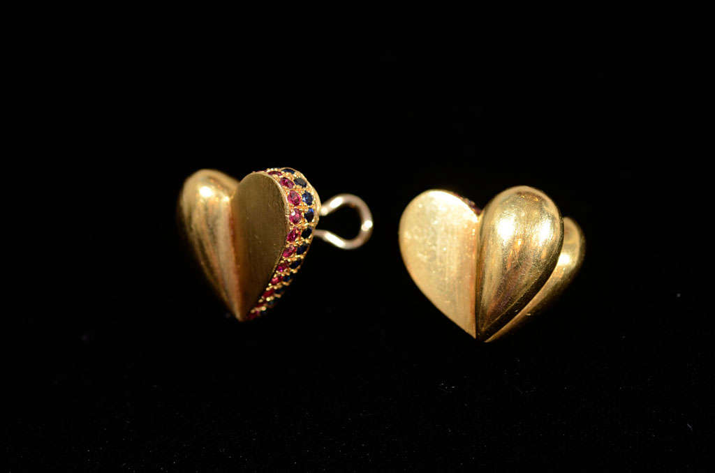 Women's KIESELSTEIN-Cord  Heart Shaped Ruby Sapphire and Gold Earrings