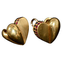KIESELSTEIN-Cord  Heart Shaped Ruby Sapphire and Gold Earrings