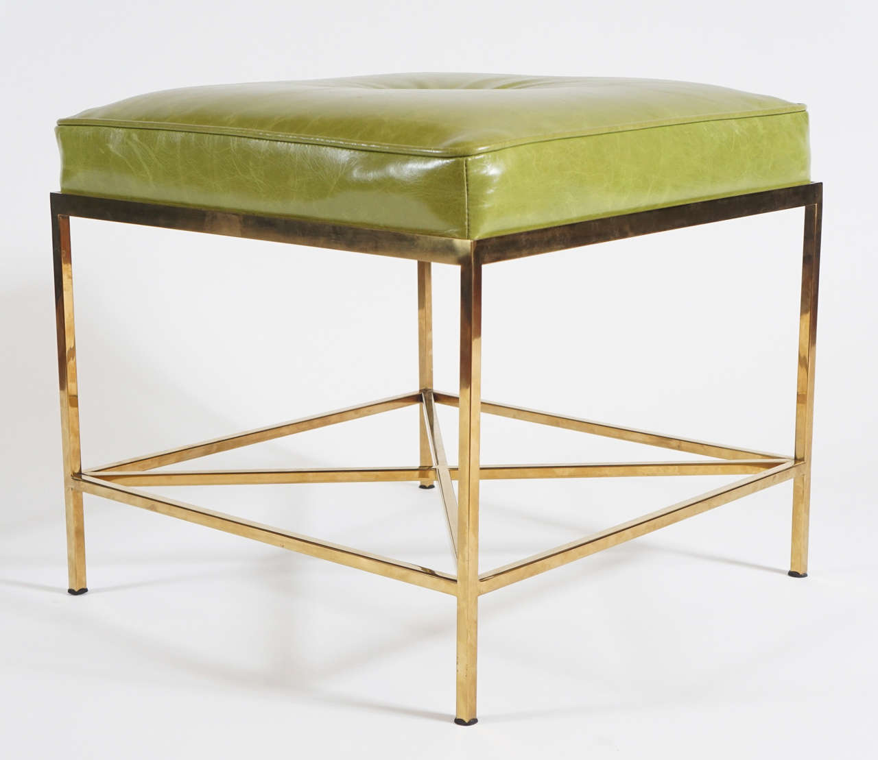Late 20th Century Vintage Brass Paul McCobb Style Leather Upholstered Stools