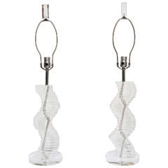 Pair of C. Hollis Jones Style, Marlee, Lucite, Spiral-Disc, Columnar Table Lamps 2