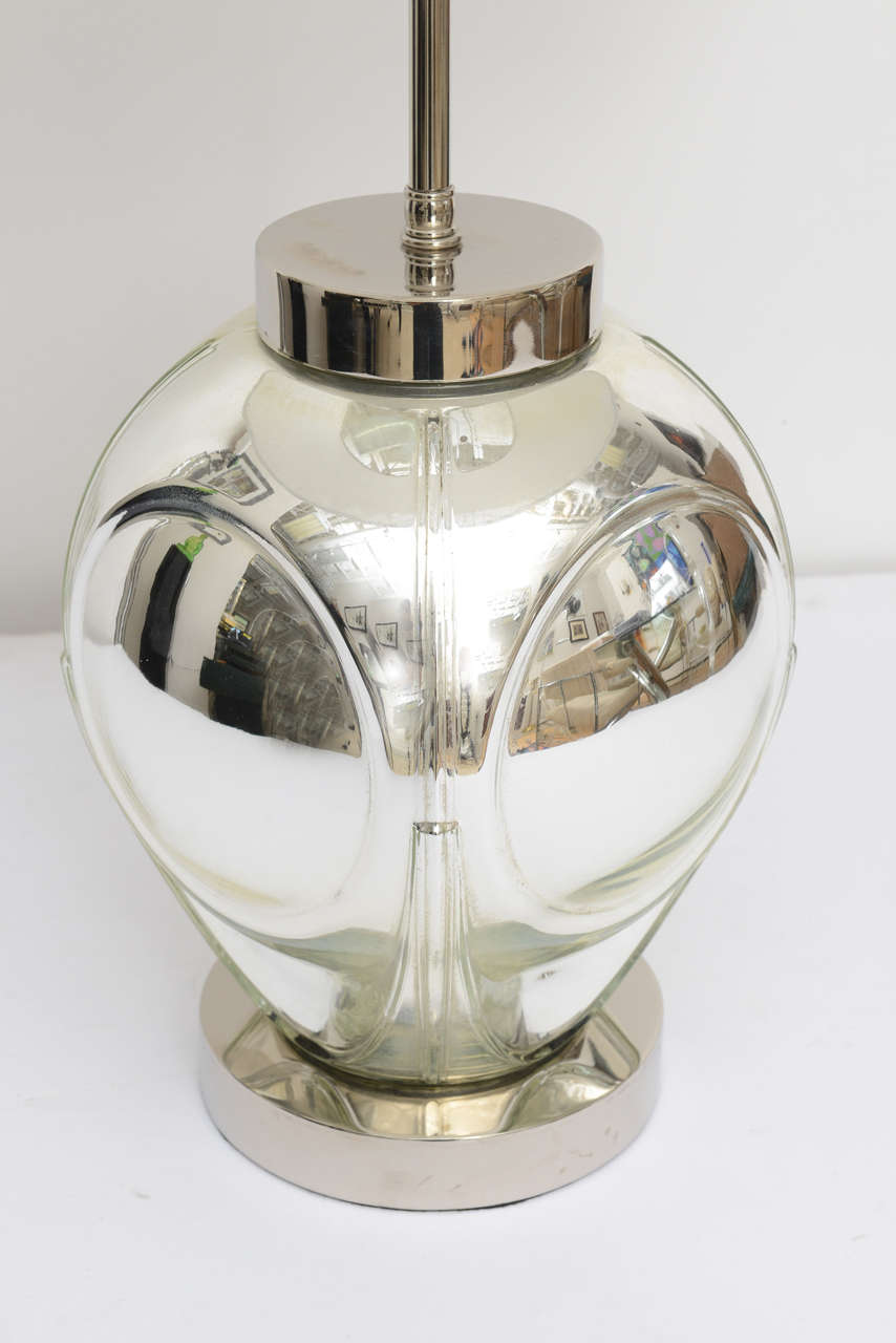 American Pair of  Mid-Century Modern, Polished Chrome and Mercury Glass Table Lamps
