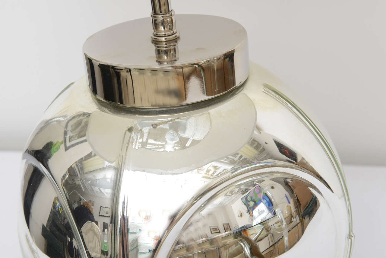 20th Century Pair of  Mid-Century Modern, Polished Chrome and Mercury Glass Table Lamps