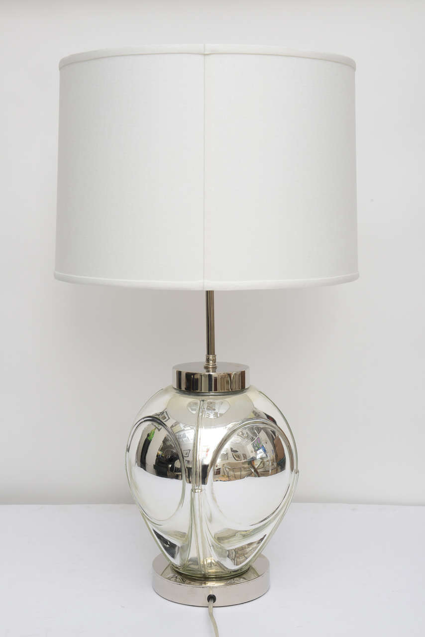 Pair of  Mid-Century Modern, Polished Chrome and Mercury Glass Table Lamps 1