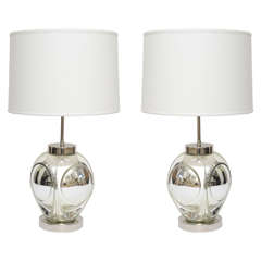 Pair of  Mid-Century Modern, Polished Chrome and Mercury Glass Table Lamps