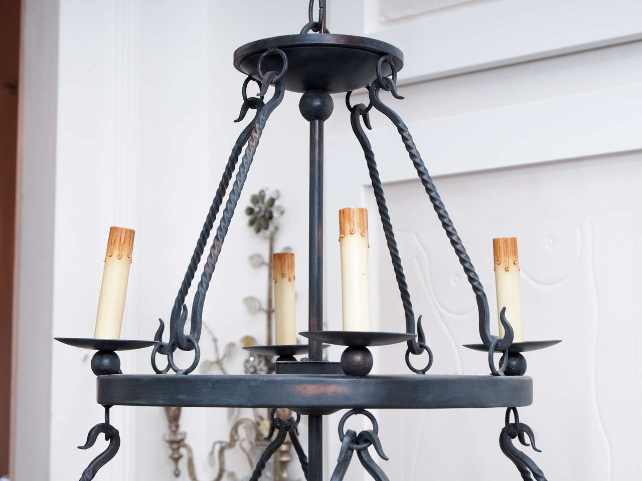 Other Pair of Black Wrought Iron Chandeliers