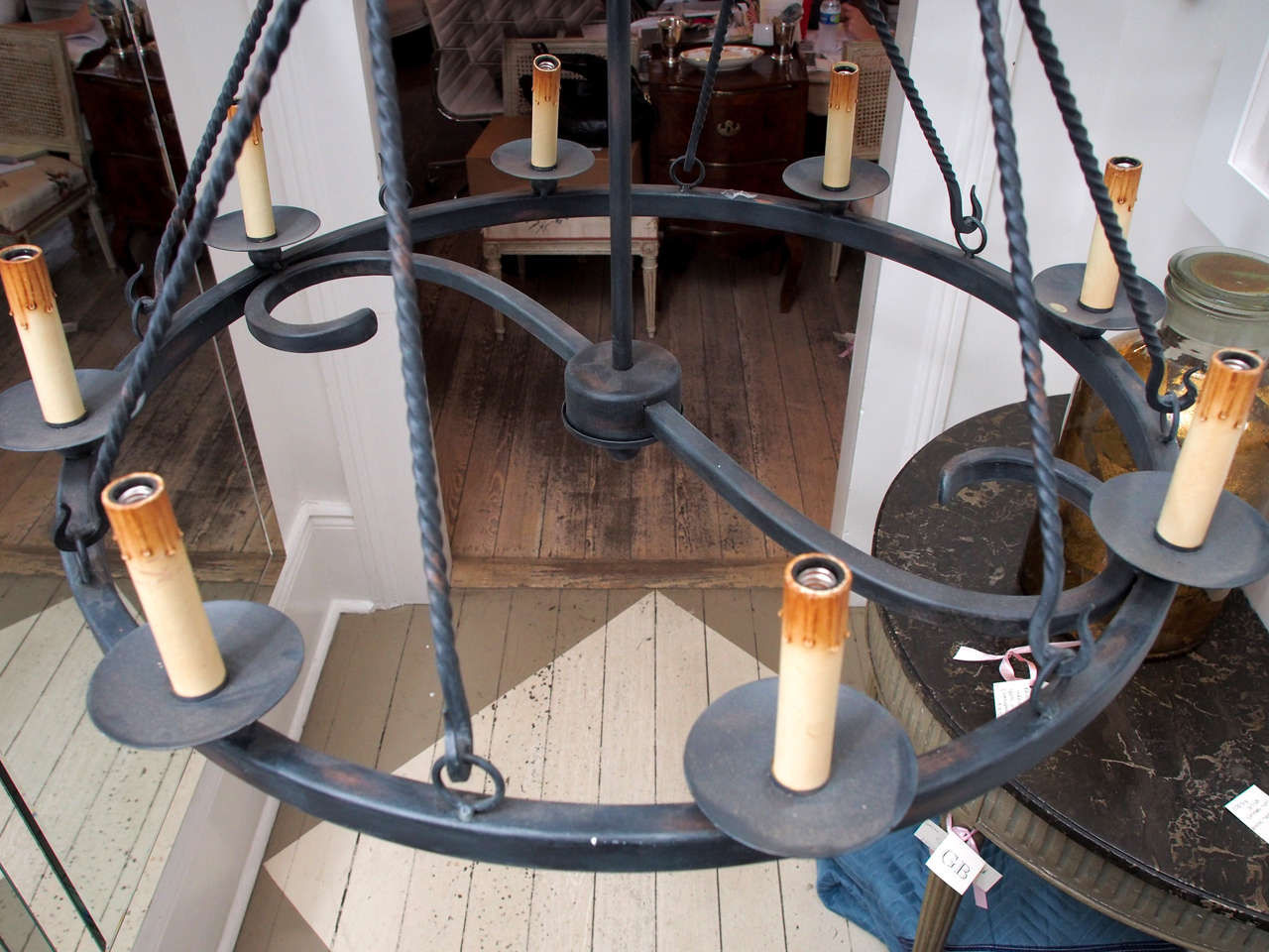 Pair of Black Wrought Iron Chandeliers In Excellent Condition In New Orleans, LA